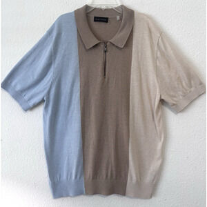 Tahari Shirt Mens Large Retro Knit Zip 50s Vintage Style 1/4 Zip Polo Mod Grease